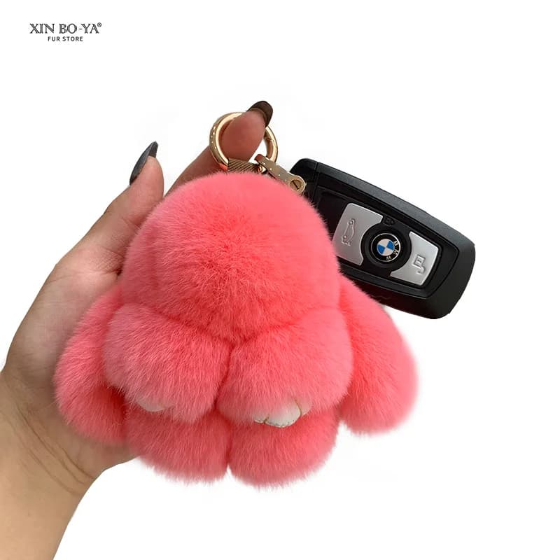Porte-clés pendentif lapin véritable, jouet mignon, sac de poupée, bijoux pour femmes et filles, vraie fourrure de lapin en peluche, breloque de voiture