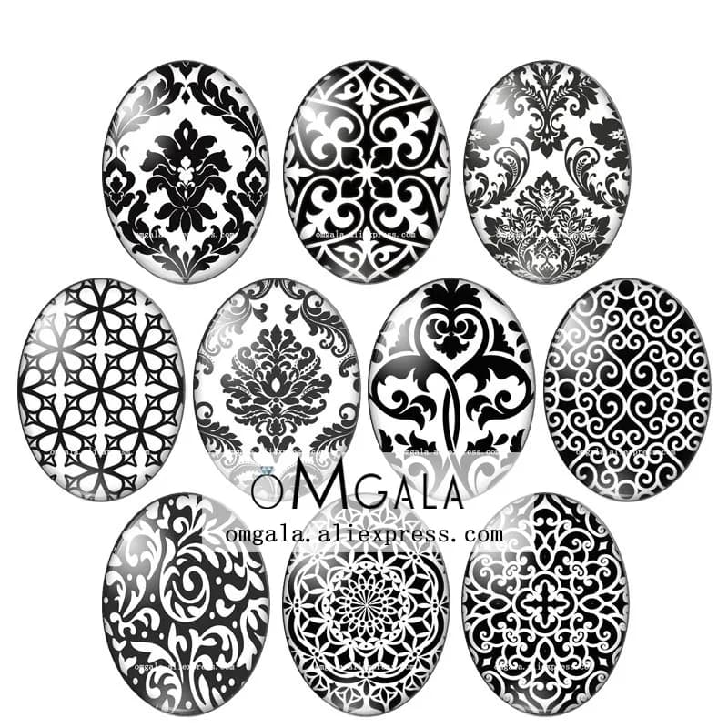 Cabochon en verre à dos plat avec photo nar, motifs géométriques de fleurs noires, personnalité créative, résultats de direction, 13x18mm, 18x25mm, 30x40mm