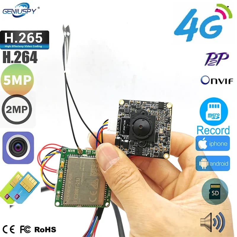 Caméra IP sans fil pour extérieur et intérieur, carte à puce, technologie de caméra Starlight 3G 4G Lte, RJ45, 1080P, 5MP