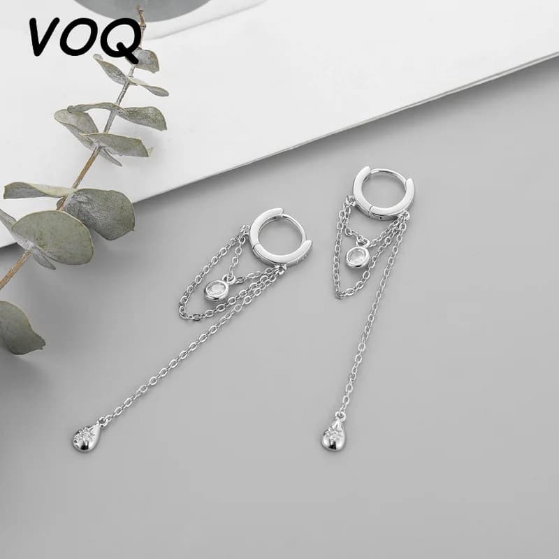 VOQ – boucles d'oreilles longues en forme de goutte d'eau pour femmes, bijoux faits à la main, couleur argent