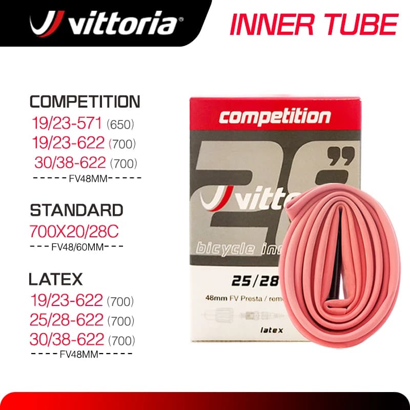 Chambre à air en latex pour vélo de route 700 / Chambre à air en latex/butyle 25/28C avec valve détachable 48/60mm – Niveau d'entrée, ultralégère, qualité compétition