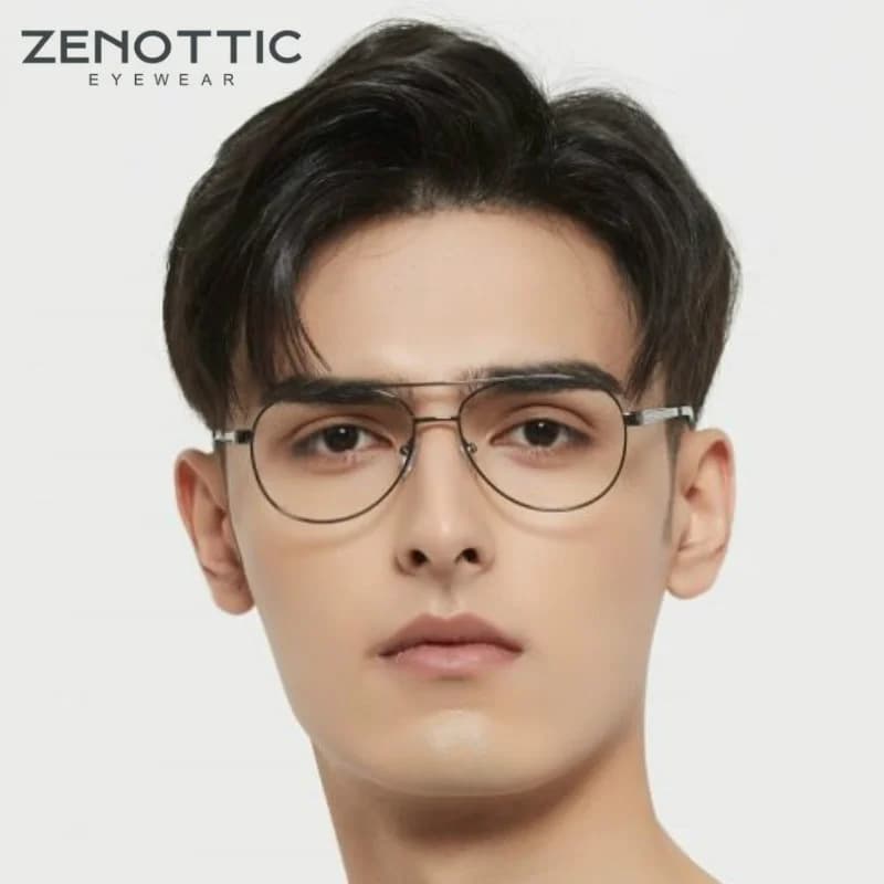 ZENOTTIC-Monture de lunettes d'ordinateur pilote, lunettes optiques en métal, anti-lumière bleue, contrevenants progeessifs, monture de lunettes