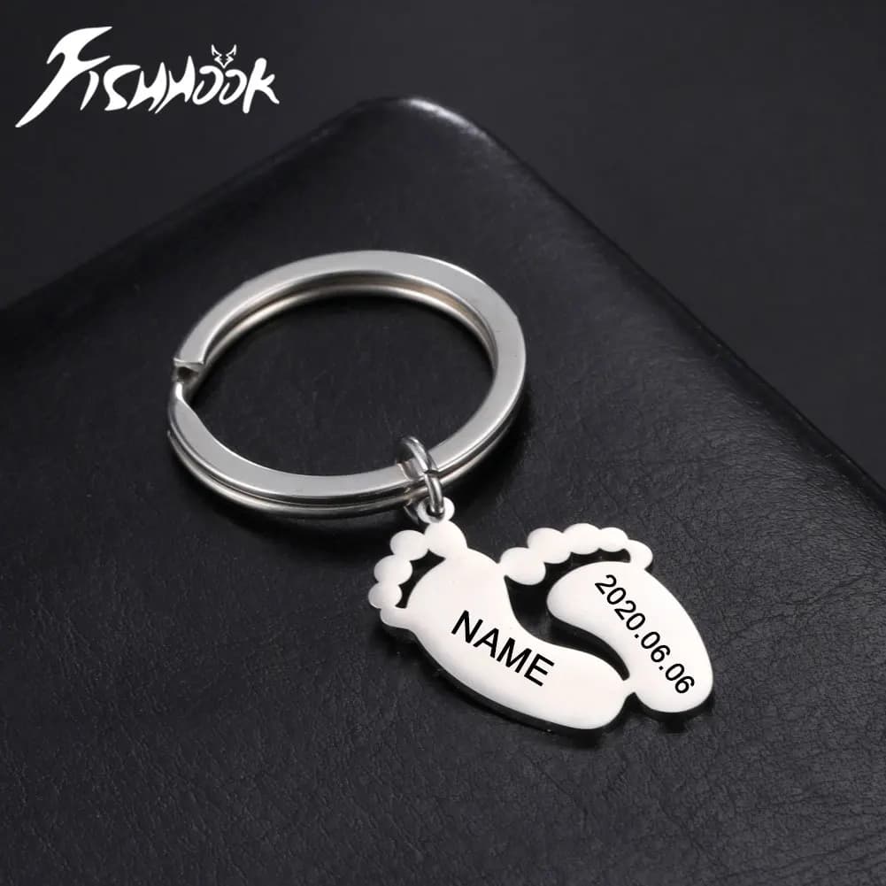 Porte-clés personnalisé avec nom et date, cadeau pour mère, femme, homme, père, maman, papa, porte-clés de voiture, bijoux en acier inoxydable