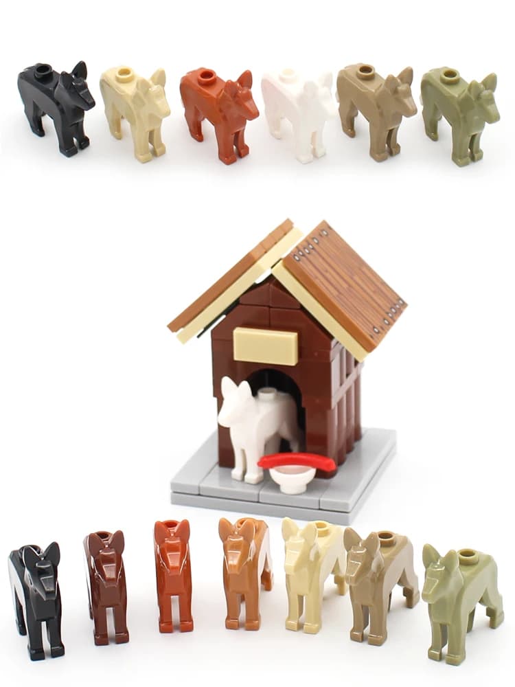 MOC Chien Berger Allemand 92586 Briques de Construction Compatibles avec Poodle Husky Jouets Scène Animaux de Jardin Chiots
