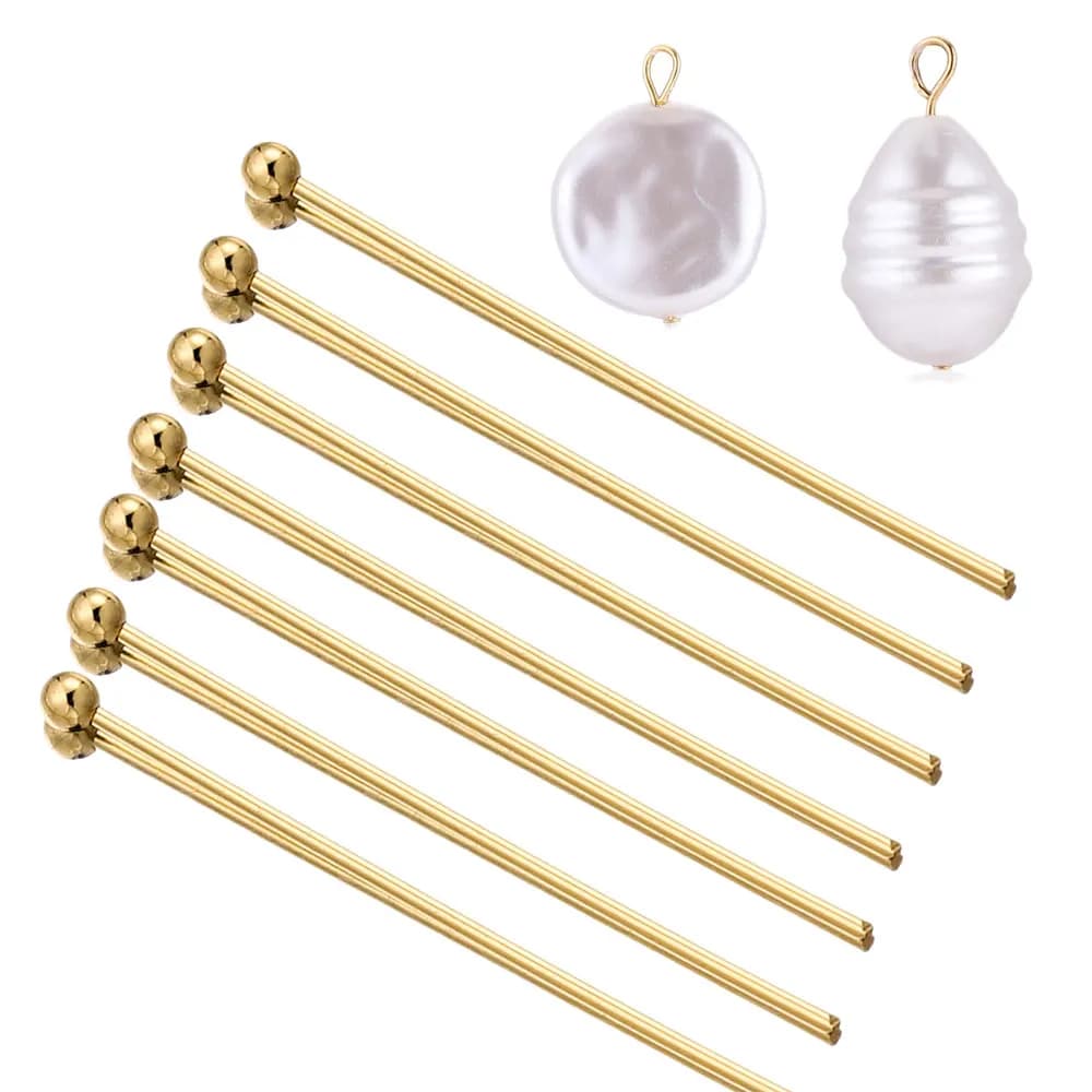 Broches à tête sphérique plaquées or en acier inoxydable, 50 pièces/lot, 20, 30, 35 40mm, fournitures pour la fabrication de bijoux, diamètre 0.6mm, vente en gros, article en vrac