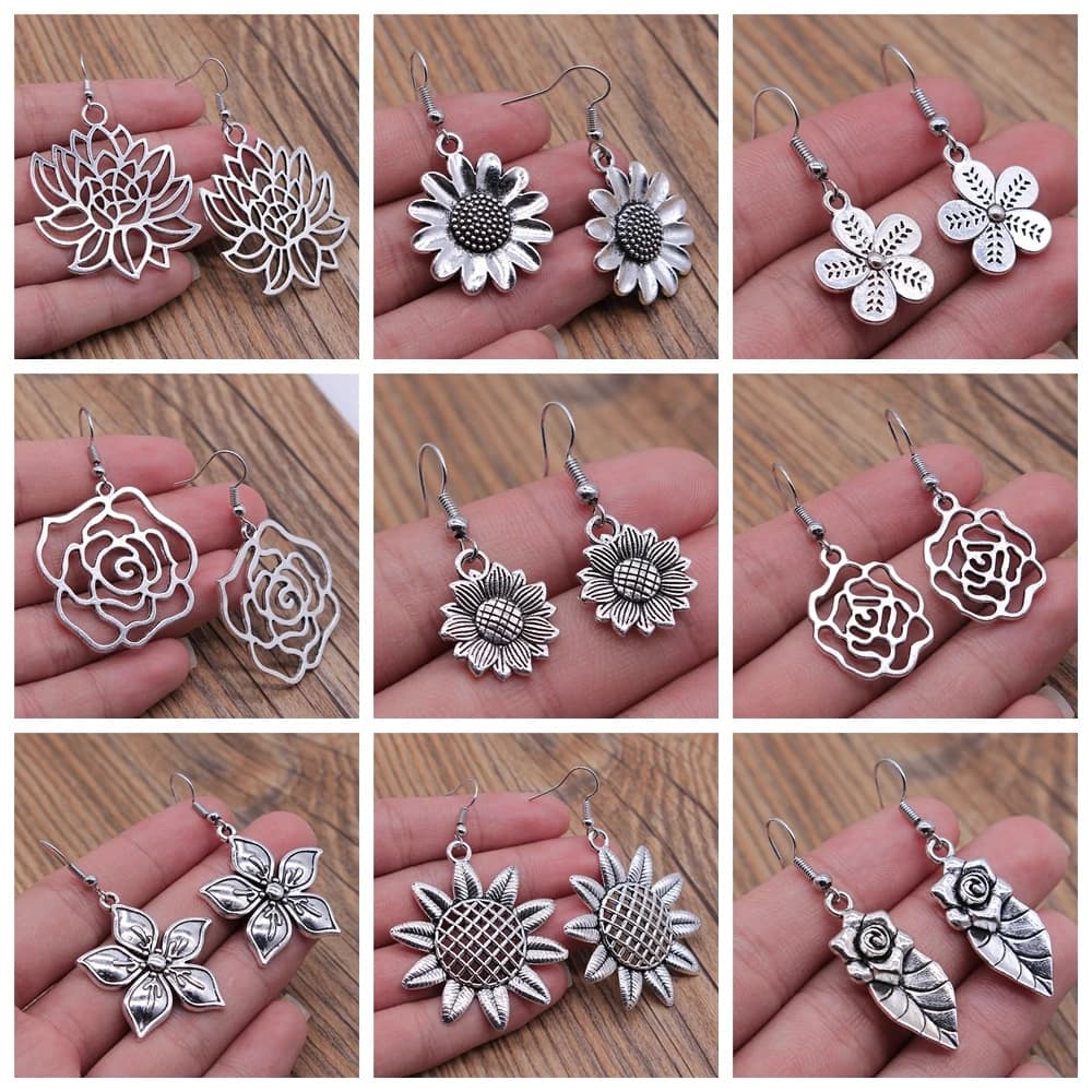 Boucle d'oreille fleur vintage pour femme, fleur rose, tournesol, chrysanthème, détruire AndrFlower, boucle d'oreille pendante, goutte, accessoires de bijoux