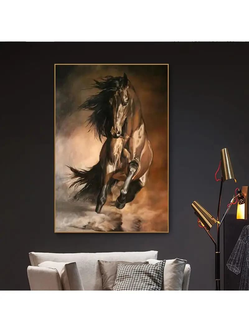Peinture à l'huile sur toile de cheval de course nordique, art mural, image d'affiche animale, décoration de chambre classique européenne