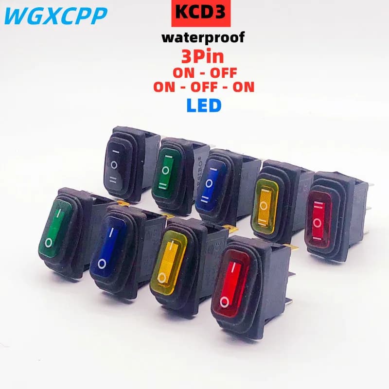 KCD3 interrupteur à bascule étanche marche-arrêt/ON-OFF-ON 3 broches, 2/3 positions, équipement électrique avec alimentation d'éclairage, 15A 250VAC/20A 125VAC