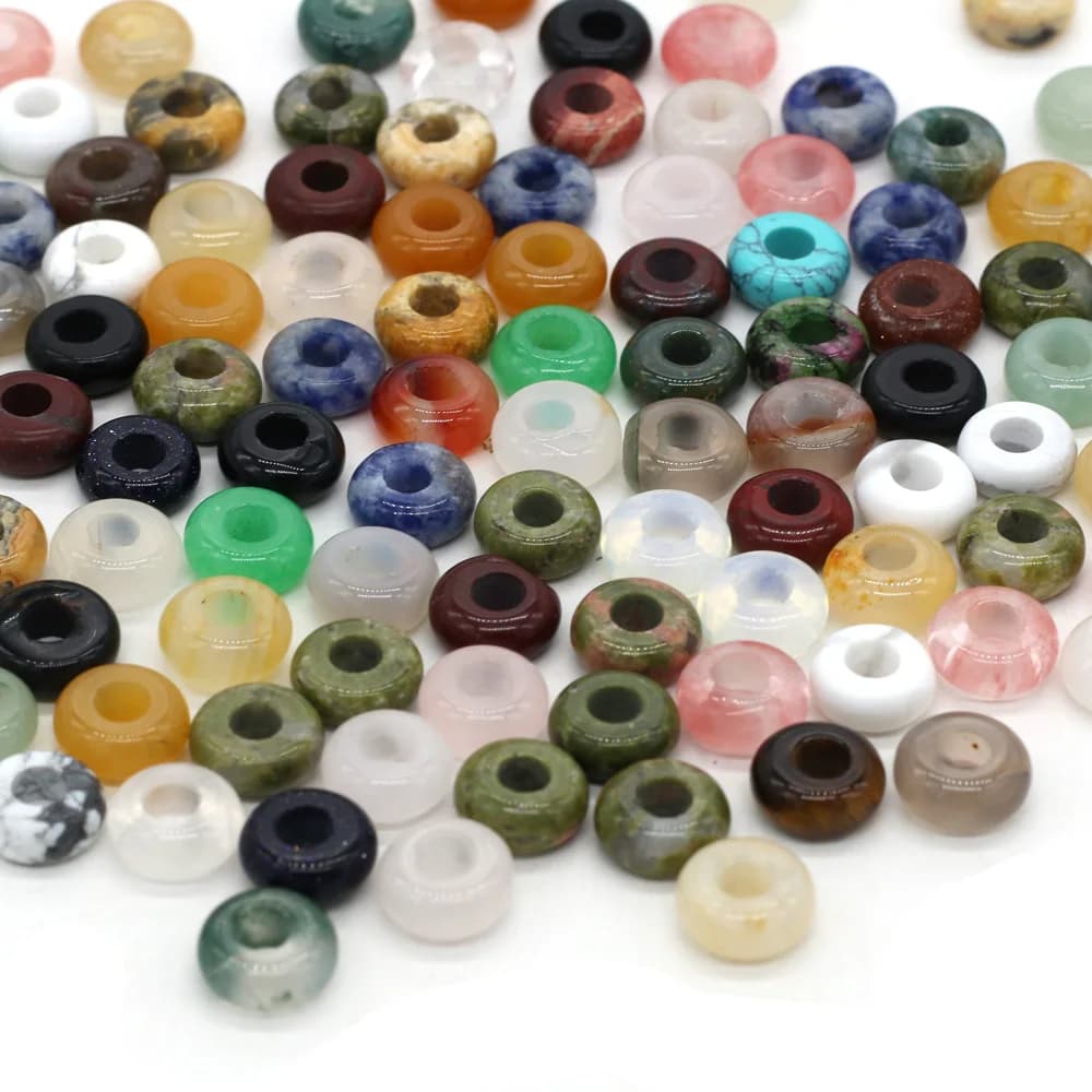 20 pièces/lot de perles de pierre naturelle en forme de boulier, perles amples à grand trou pour la fabrication de bijoux, collier taille 5x10mm, trou 4mm