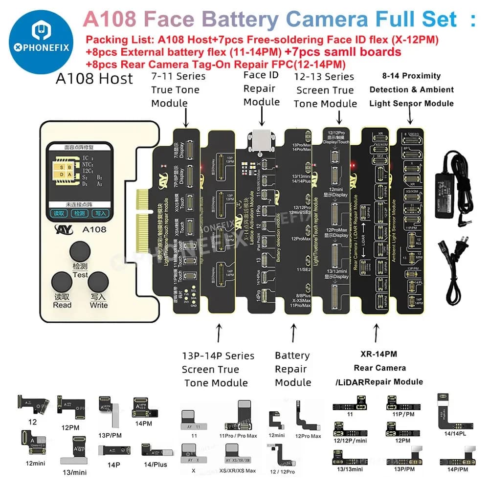 AY A108 True Tone Face ID batterie câble flexible programmeur pour IPhone 8-16 Pro Max projecteur matriciel modifier testeur outil de réparation