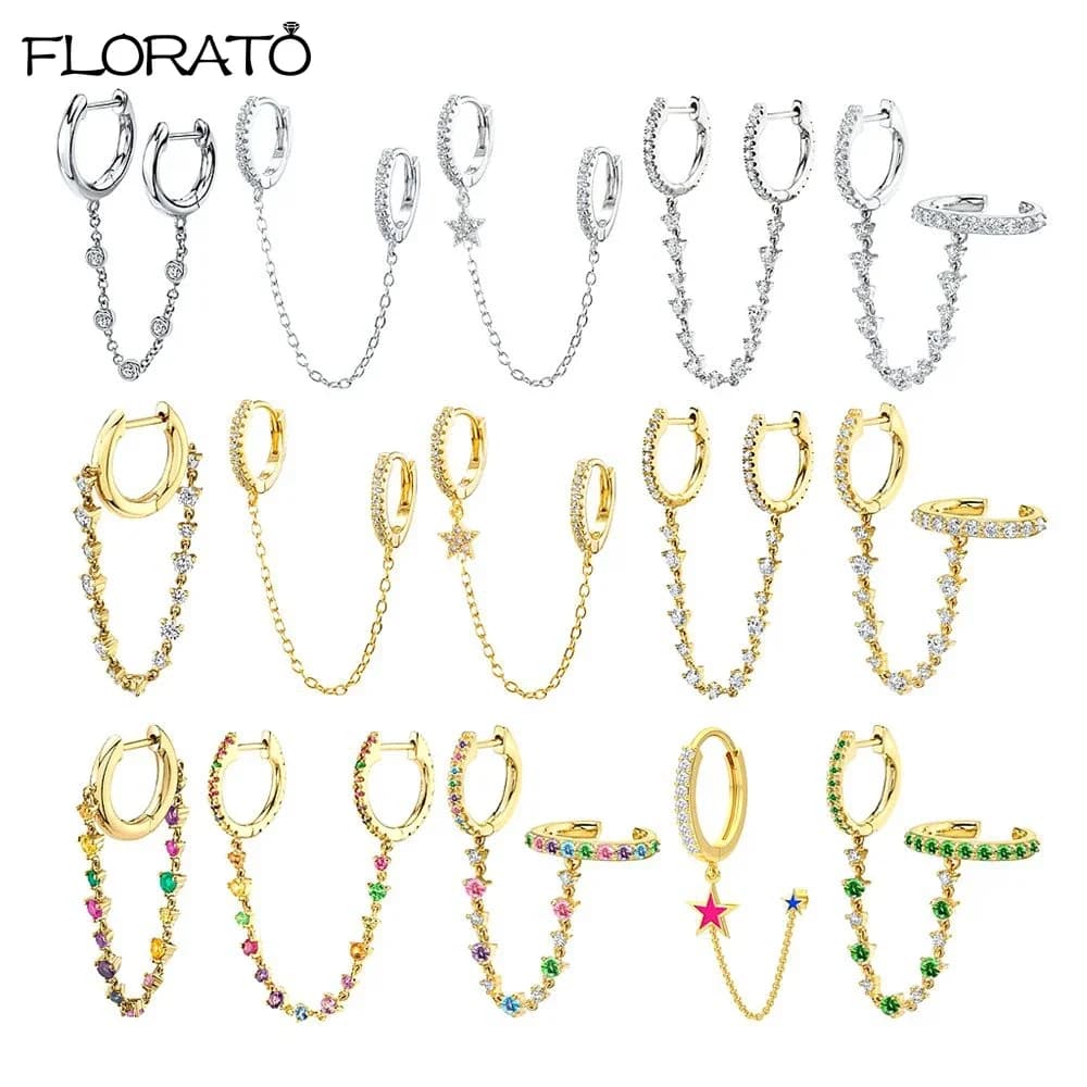 Boucles d'oreilles en argent 925 pour femmes, 1 pièce, pendentif chaîne en cristal coloré, aiguille, deux trous, étoile en émail, bijoux à la mode, cadeau