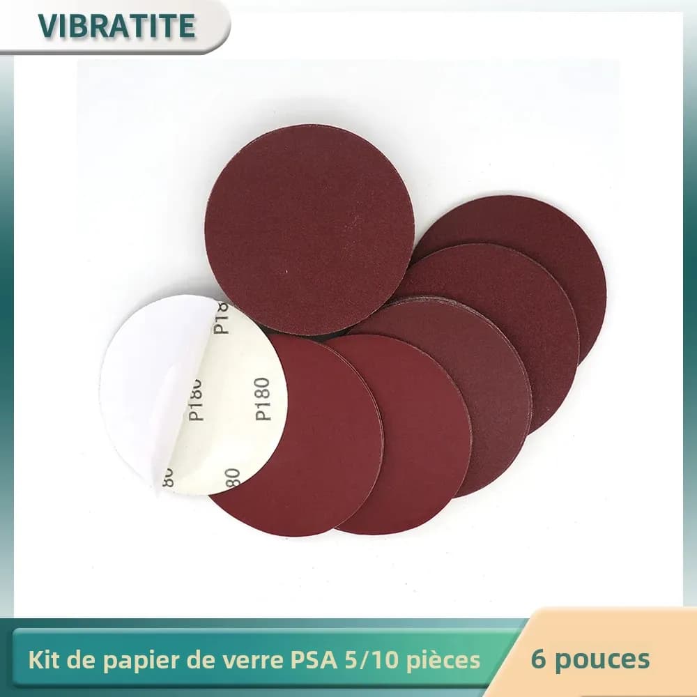 Feuilles de ponçage PSA auto-adhésives, papier abrasif 6 pouces 150 mm, disque de ponçage à sec, grains de 60 à 2000 pour ponçage et polissage, 5/10 pièces