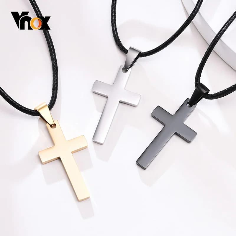 Vnox – colliers simples avec pendentif de prière en croix unie pour hommes, bijoux de collier de foi religieuse en acier inoxydable Anti-allergie