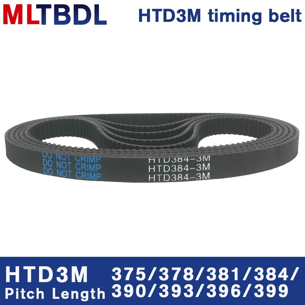 HTD 3M courroie de distribution 375/378/381/384/390/393/396/399mm 6/9/10/15mm largeur courroie dentée en caoutchouc boucle fermée pas de courroie synchrone 3mm