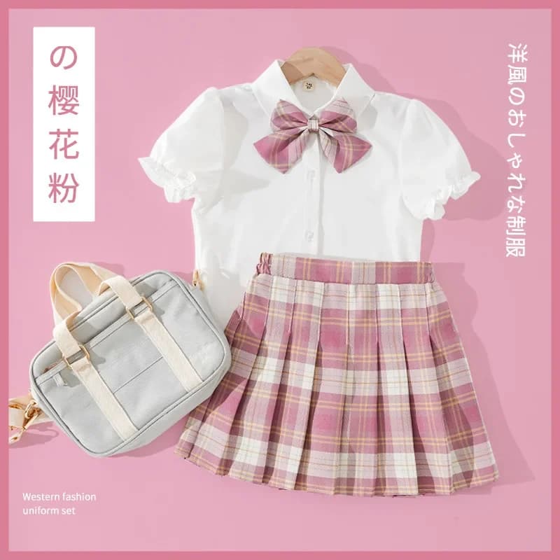 Robe de marin rose JK pour enfant, 3 pièces, uniforme scolaire japonais coréen orthodoxe pour fille, jupe plissée mignonne, manches courtes, costume Kawaii, Anime COS