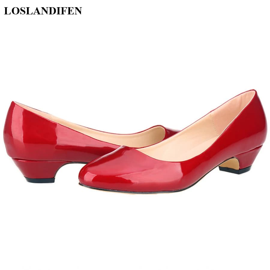 Escarpins décontractés en cuir verni à enfiler pour femmes, chaussures peu profondes, robe ronde, Parker, confort optique, talons bas, dames de bureau, mariage, automne, nouveau