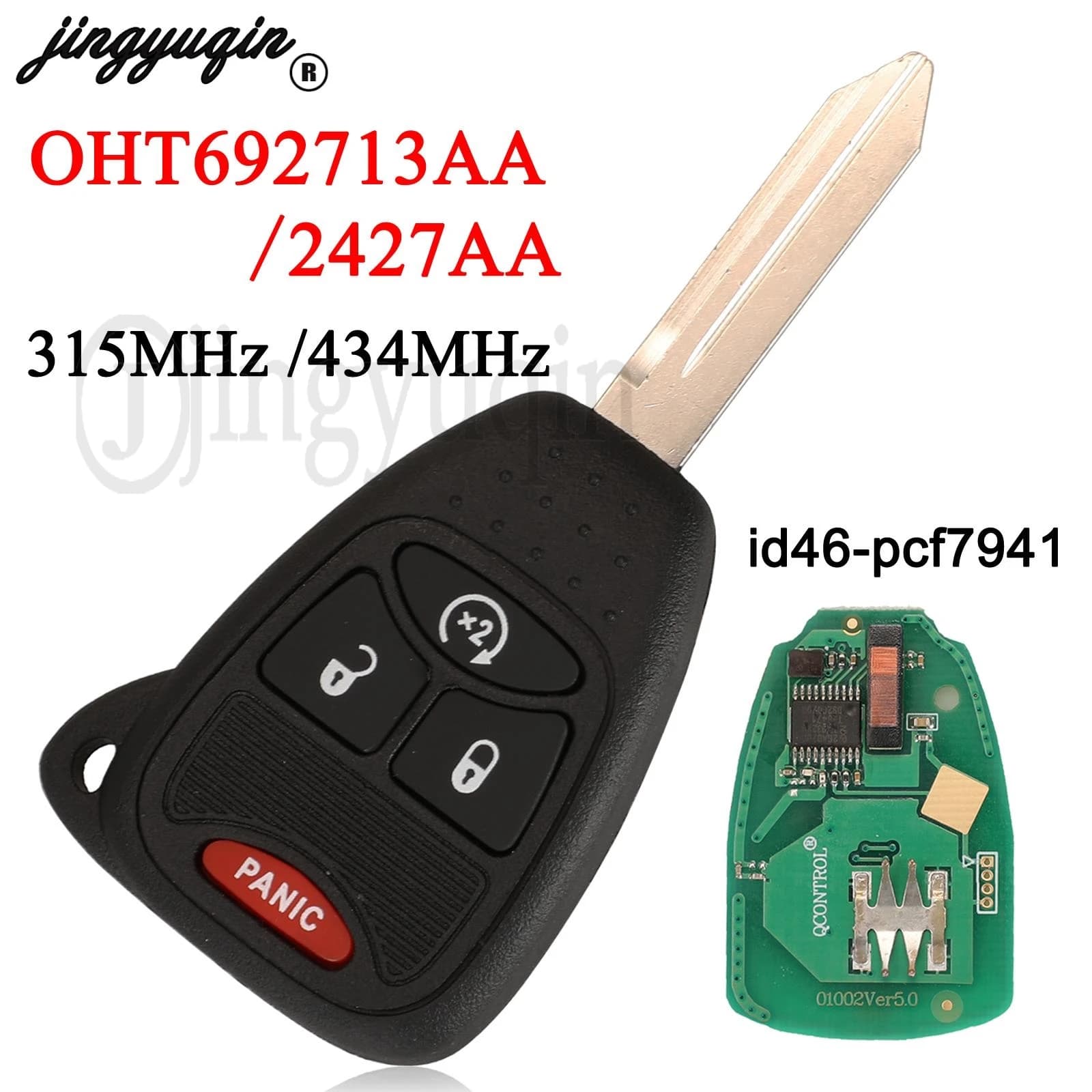 Jingyuqin – clé télécommande à 4 boutons, 315/434MHz, pour voiture Jeep Cherokee, Commander Grand Liberty, Wrangler, ID46, PCF7941, 2427AA