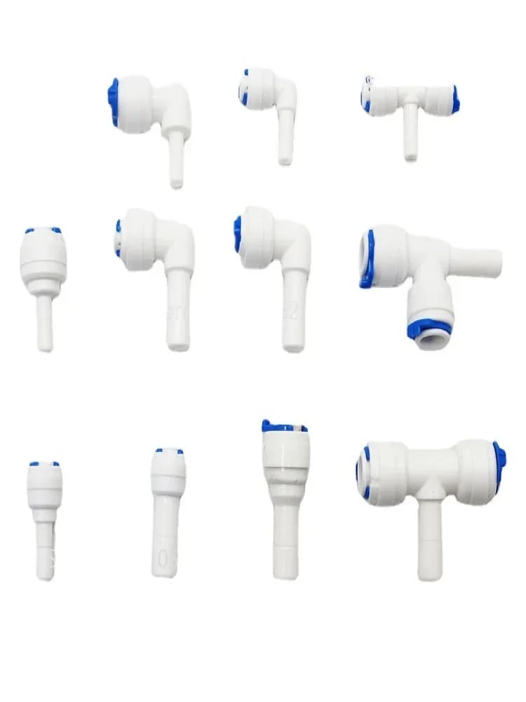 Raccord de tuyau en plastique pour aquarium, joint d'osmose des barrage, raccord rapide, 1/4, 3/8, 1/4 tige en L, té droit, RO, eau