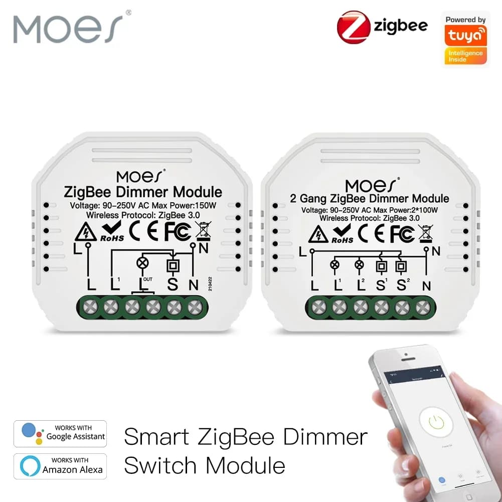 MOES-Mini variateur de lumière Tuya Zigequation Smart 1/2 Gang, concentrateur technique requis, application Smart Life, Alexa, Google Home, commande vocale, bricolage