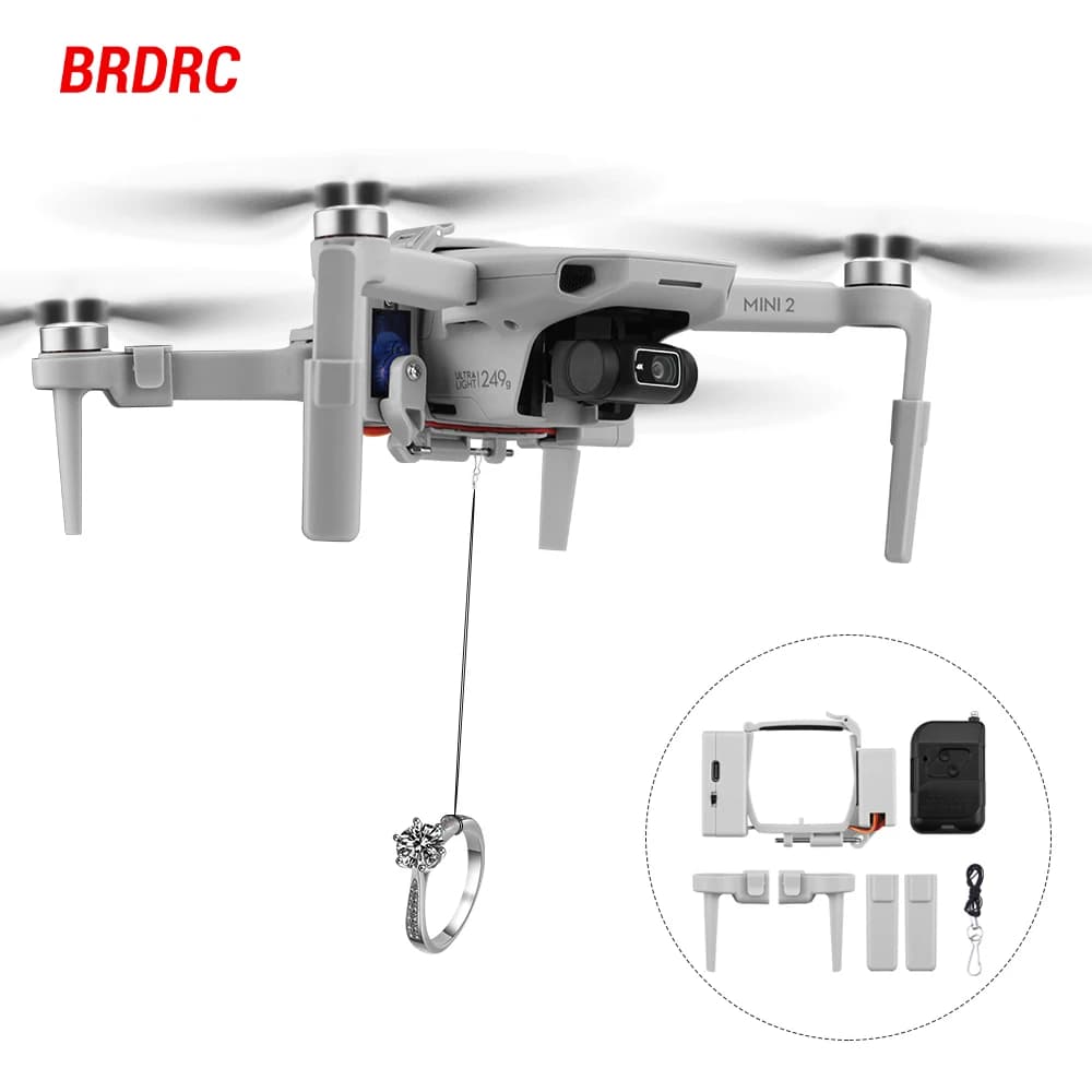 BRDRC système Airdrop pour DJI Mini 4K/Mini 2/SE/Mavic Mini Drone Airdrop système de chute d'air lanceur appât de pêche cadeau lancer livrer