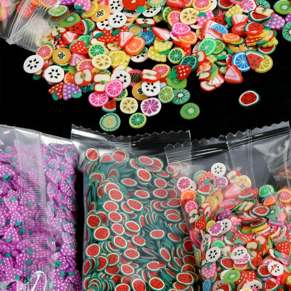Mélange de fruits pour nail art, argile molle, slime, animal, fleur, tranche de résine, remplissage pour élection, moule xy, bricolage, exécutif, vente en gros, 1000-3000 pièces