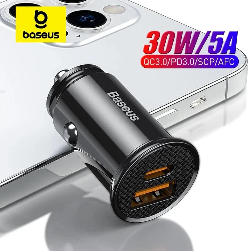 Bas192.- Chargeur de voiture USB 30W, charge rapide 4.0 3.0 FCP SCP USB PD pour Xiaomi iPhone16 15 14 Pro Max
