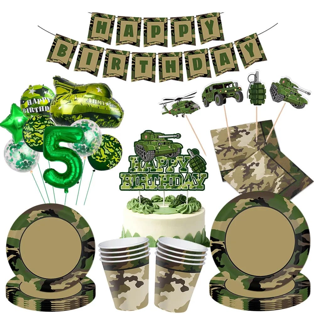 1 ensemble de ballons camouflage, décoration de fête à thème chasse militaire en plein air, vaisselle d'anniversaire à thème camouflage, fournitures de fête