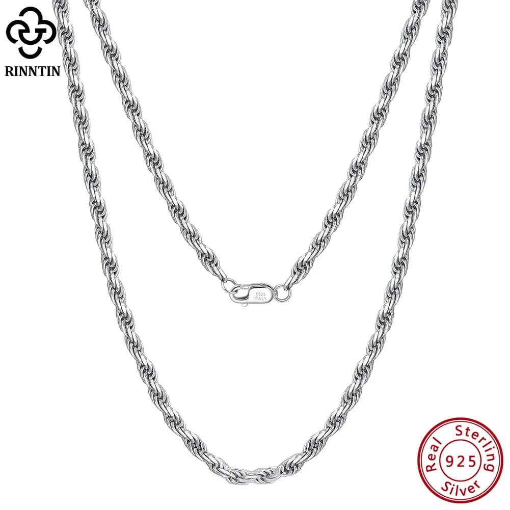 Rinntin luxe 925 en argent Sterling diamant-coupe corde chaîne collier pour hommes femmes mode italienne argent cou chaîne bijoux SC29