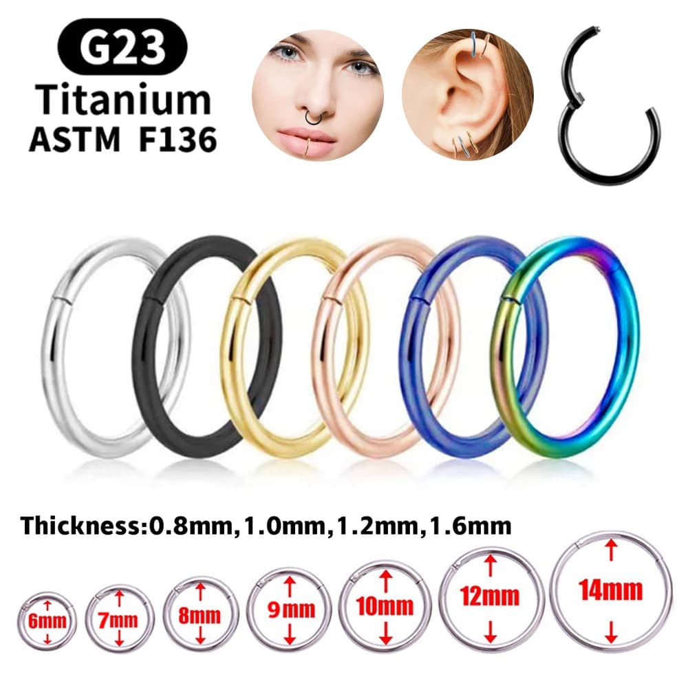 Anneaux de nez en titane G23, Clips de corps de couleurs mélangées, cerceau pour femmes et hommes, Piercing de Cartilage, bijoux Segment lèvre oreille L anneau cerceau