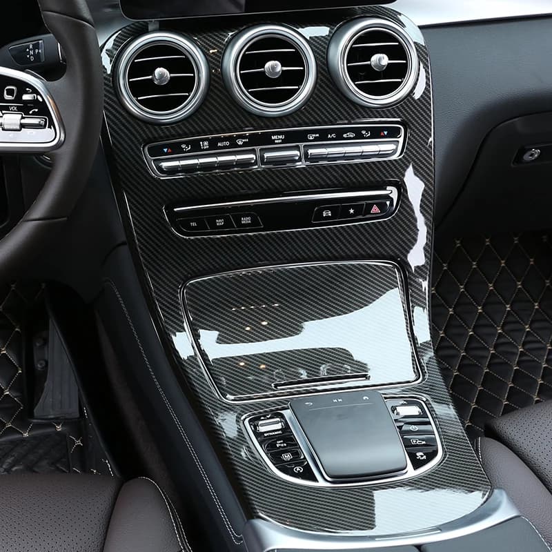 Couverture de cadre de console centrale de voiture en fibre de carbone ABS, autocollants de garniture, accessoires de voiture, Mercedes Benz Classe C, W205, GLC, X253, 2015-2021
