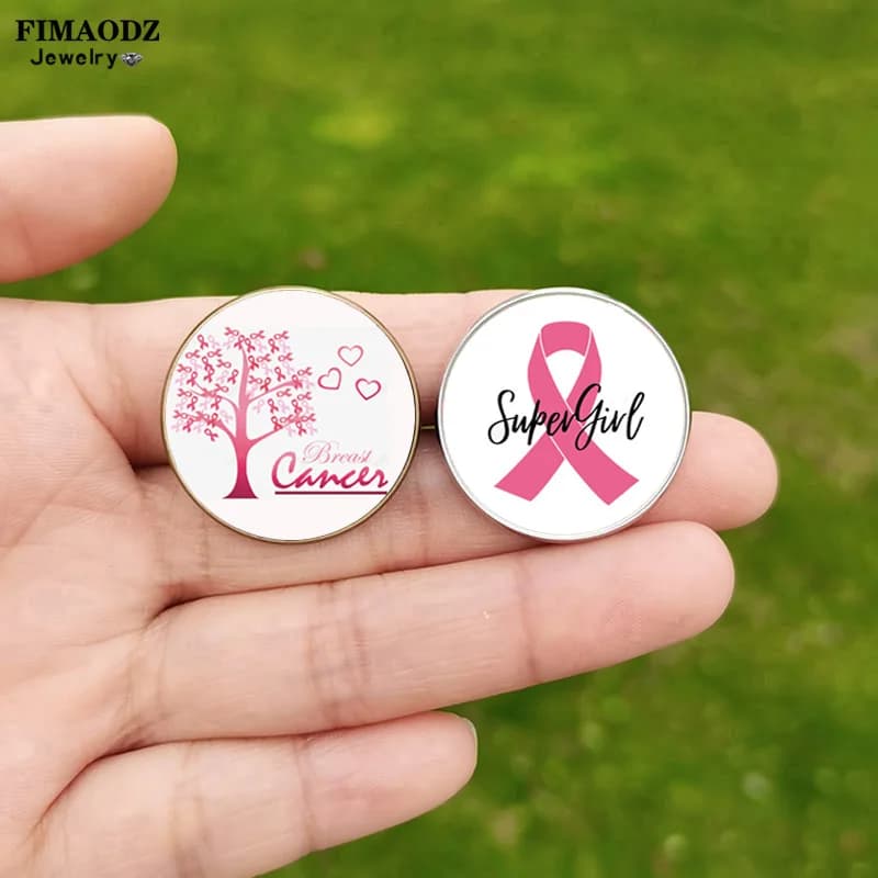 FIMAHongZ-Broches de Sensibilisation au Cancer du Sein pour Femme, Danemark ges Cabochon en Verre, Ruban Rose, Épinglette, Accessoires de Sac