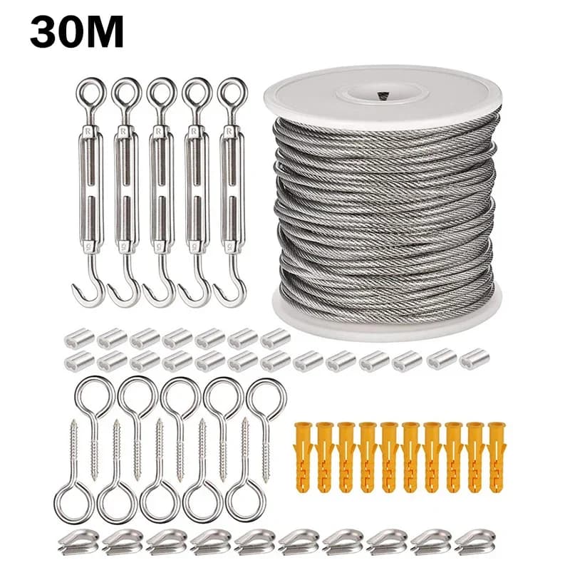 30/15M câble métallique crochets suspendus corde à linge en acier inoxydable câble tente cordon Kit extérieur jardin câble garde-corps ensemble plus serré