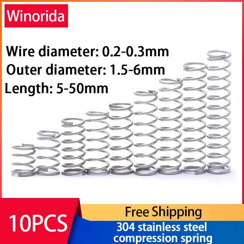Ressort de Compression en acier inoxydable 304, ressort de rappel, fil d'acier diamètre 0.2 ~ 0.3mm diamètre extérieur 1.5 ~ 6mm 10 pièces