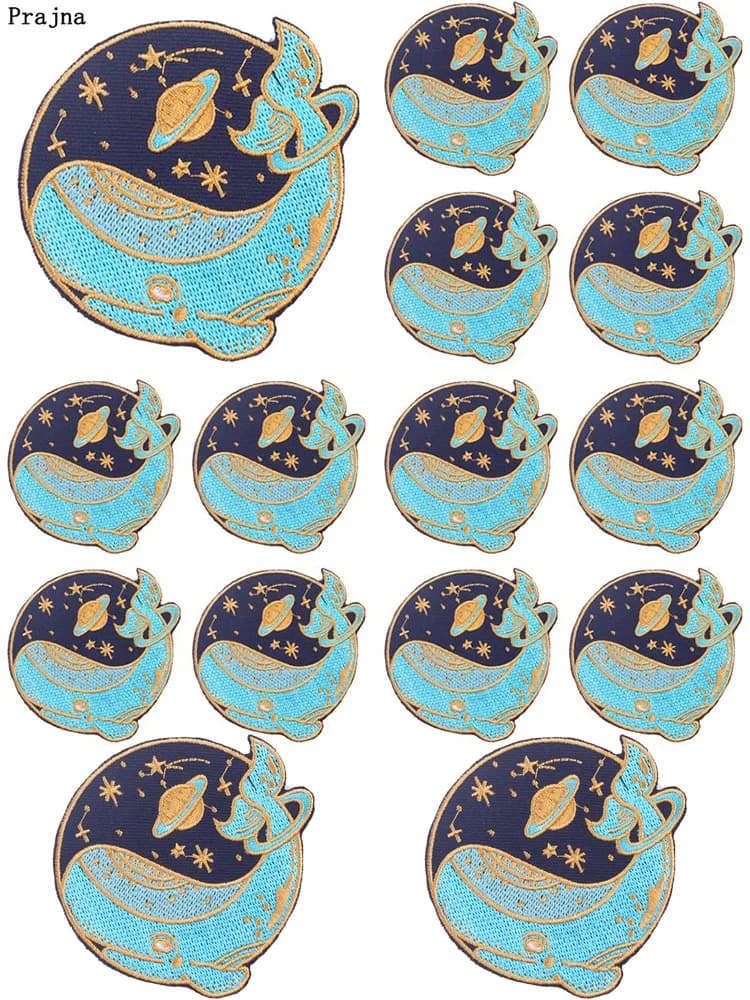 Prajna – patchs ronds pour vêtements, 10 pièces, autocollants brodés en baleine, Badges de dessin animé, DIY bricolage
