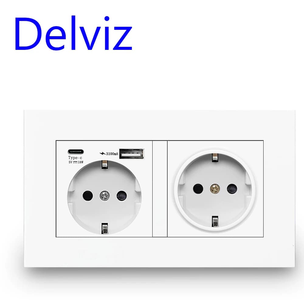 Delviz – Double prise USB murale, panneau en plastique blanc de qualité, 5V 2100mA avec Ports USB, 146MM x 86MM, prise de courant de type C Standard ue