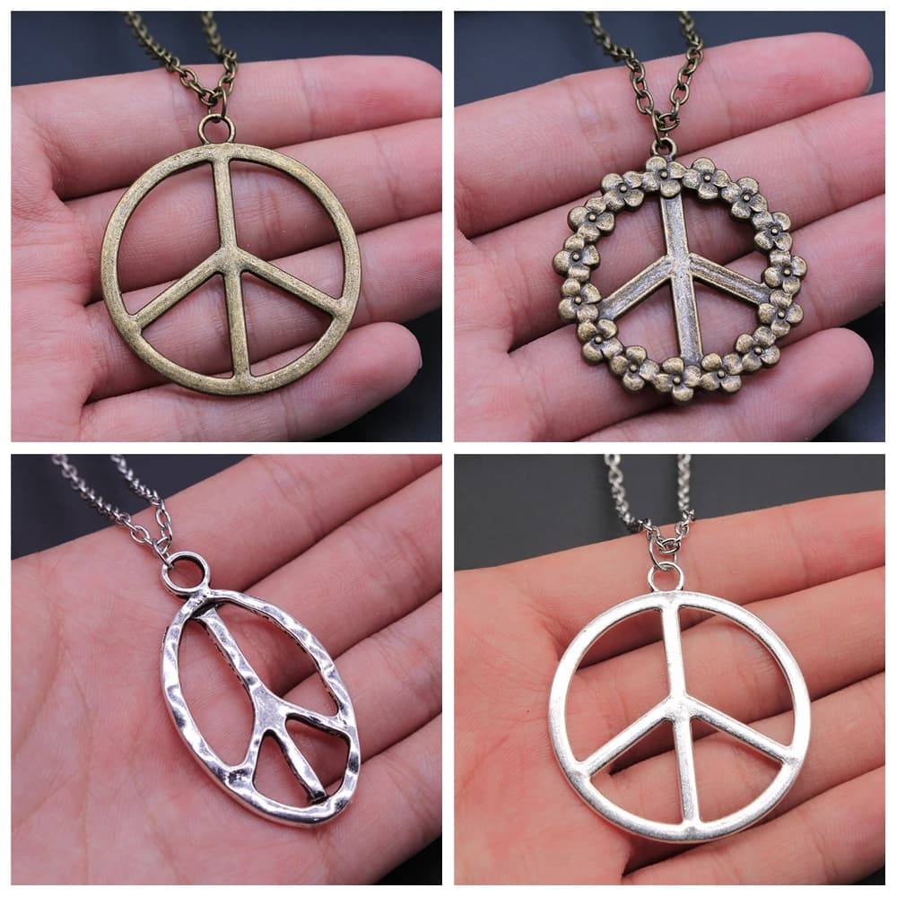 Grand collier pendentif signe de paix, bijou en métal, simple, vintage