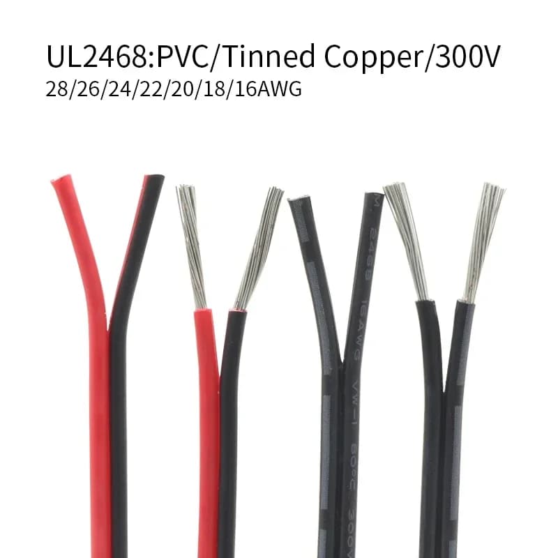 Fil électrique UL2468 à 2 broches, 10m, en cuivre étamé, calibre 16/18/20/22/24/26/28/30, câble d'extension isolé en PVC AWG pour bande LED
