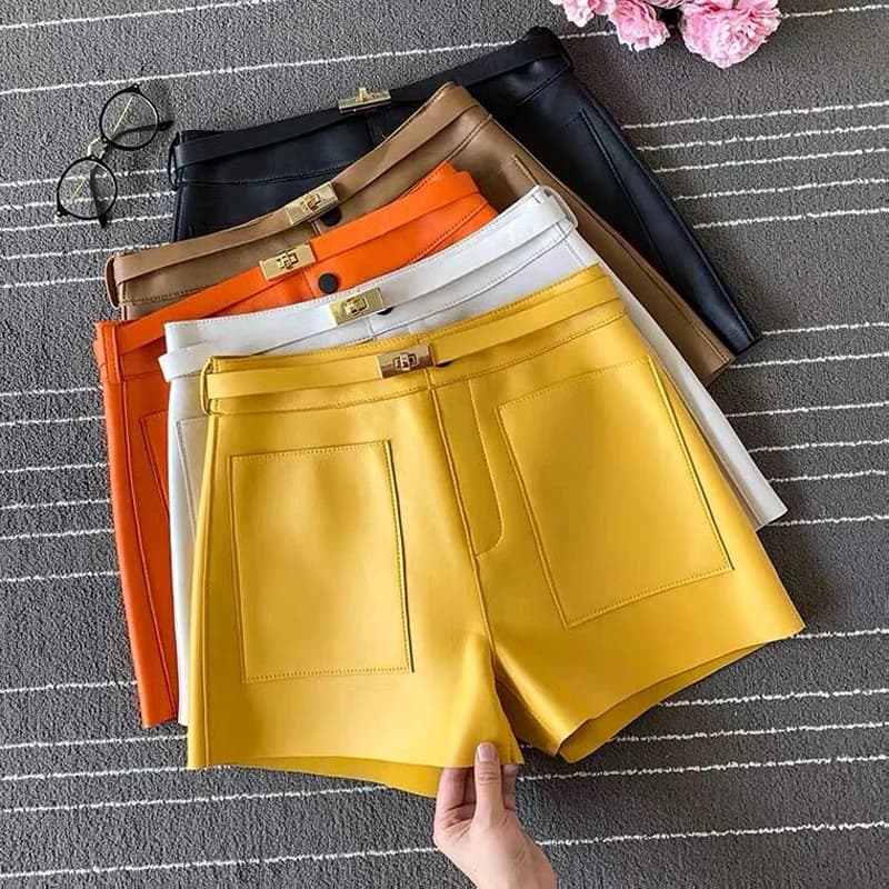 Short en cuir de mouton véritable pour femme, décontracté, polyvalent, nouvelle collection d'usine, 2025