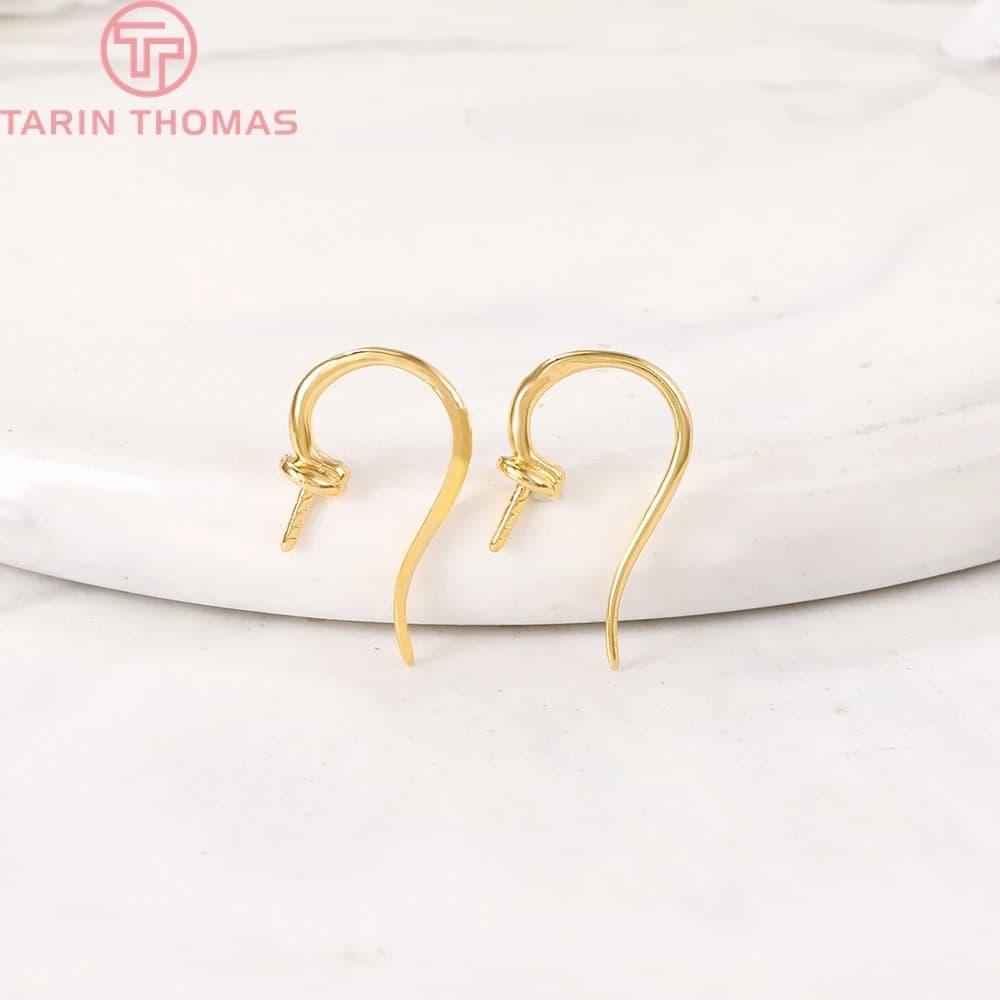 (2089) 6 pièces Crochets de boucles d'oreilles en laiton couleur or 24K en forme de S, design perle, fil d'oreille, accessoires de bijoux DIY de haute qualité