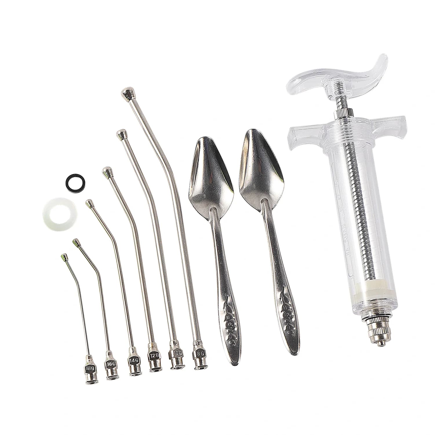 Ensemble de seringues 10ml/20/50ml, alimentation manuelle pour bébé oiseau, avec 6 Tubes de gavage incurvés, cuillère d'alimentation pour perroquets en acier inoxydable