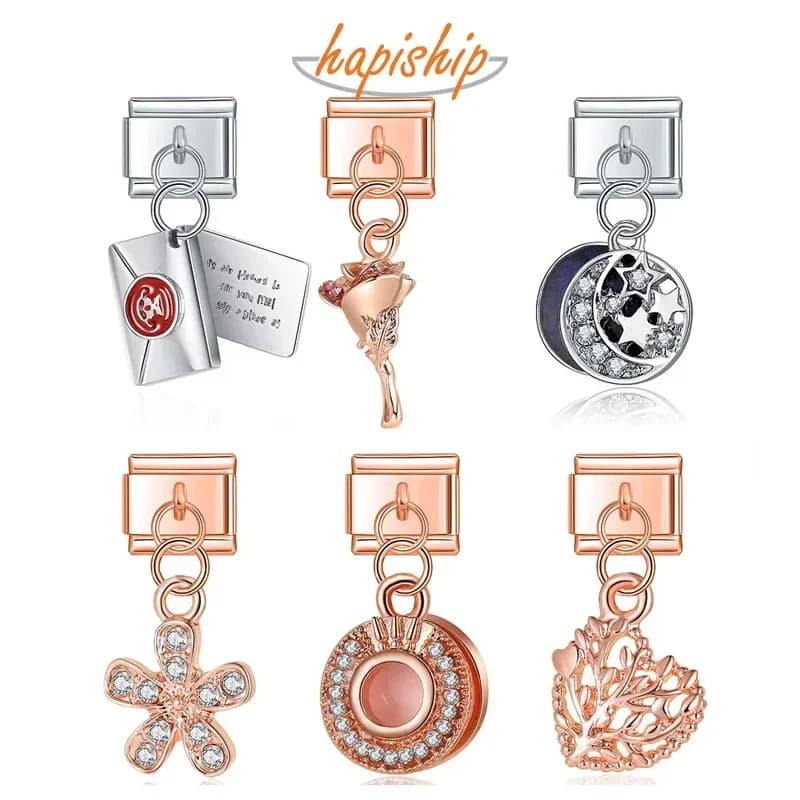 Hapiship nouveau Original marguerite mode Rose fleur coeur fleur enveloppe charme liens italiens ajustement 9mm Bracelet fabrication de bijoux DJ375
