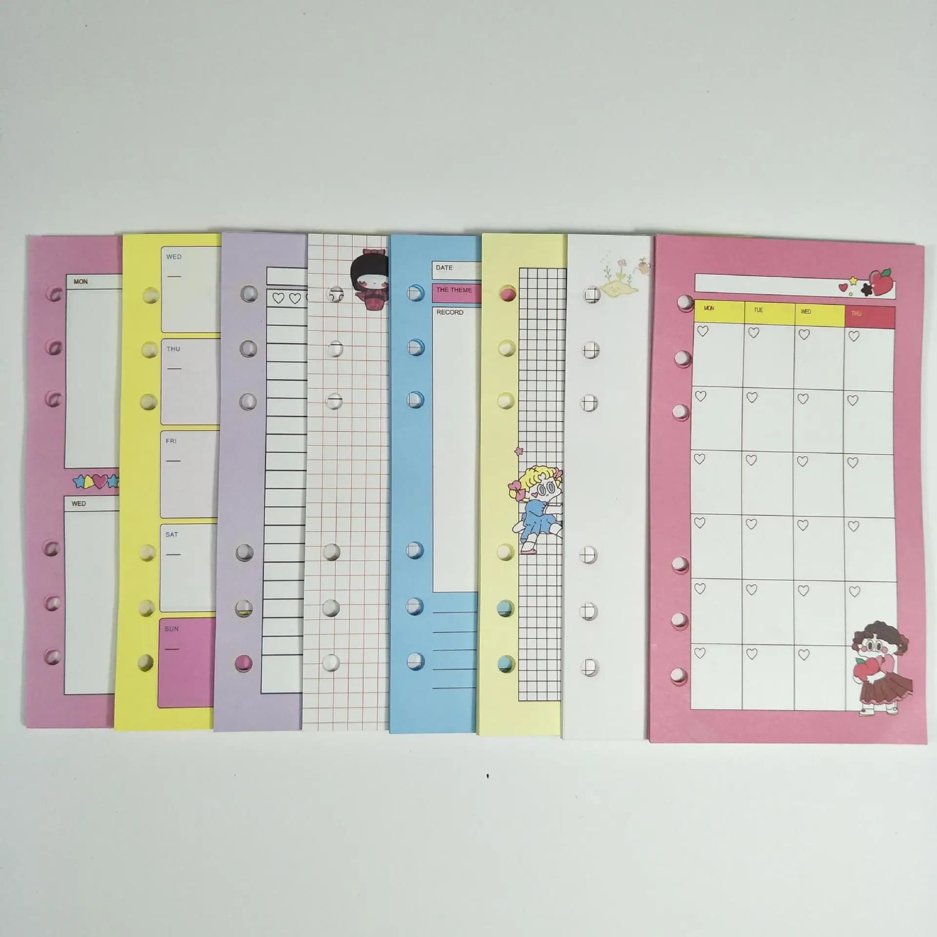 Joli carnet de notes A6 à feuilles mobiles, recharge, classeur à spirale, Index, Page intérieure, mensuel, hebdomadaire, liste de choses à faire, papeterie en papier
