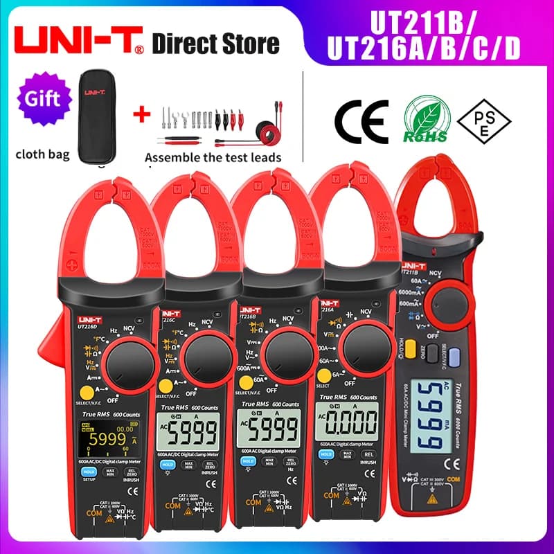 Pince multimètre numérique UNI-T True RMS UT216A UT216B UT216C UT216D UT210E 600A MAX/MIN/Modes radiculaires, lampe de poche NCV VFC
