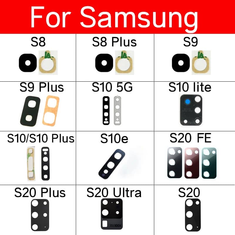Lentille en verre de caméra arrière pour Samsung Galaxy, protecteur, autocollant, pièces de réparation, S8, S9, S10, S10e, S20, fe Ultra Plus Lite, 4G, 5G