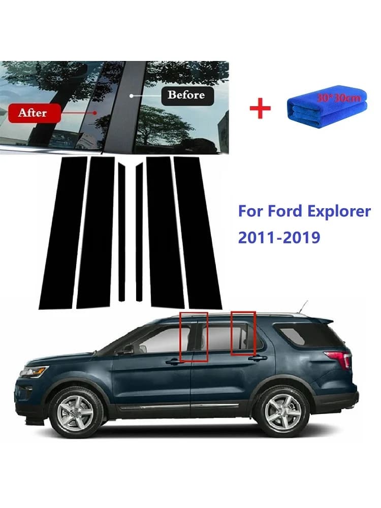 Poteaux de pilier polis noirs brillants, adaptés pour Ford Explorer 2011-2019, revêtement Kiev illage de fenêtre, autocollant de colonne BC, 6 pièces