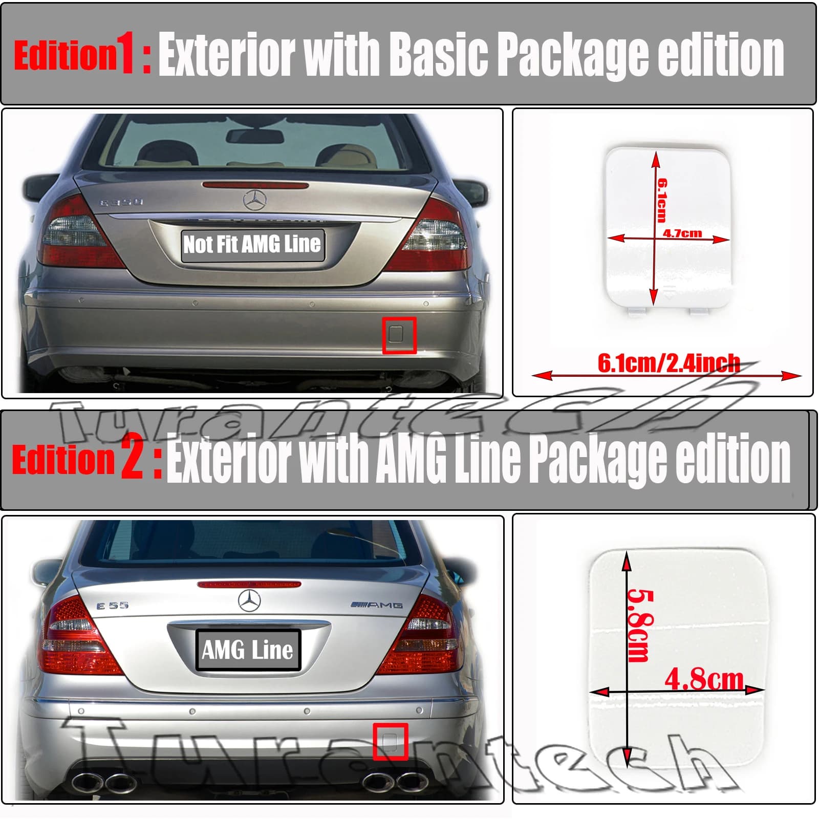 Couvercle de remorquage arrière pour Mercedes-Benz Classe E, W211, E200, E220, E240, E270, E280, E320, E350, E420, E500, E550, E55, E63jas, A2118801405, 03-09