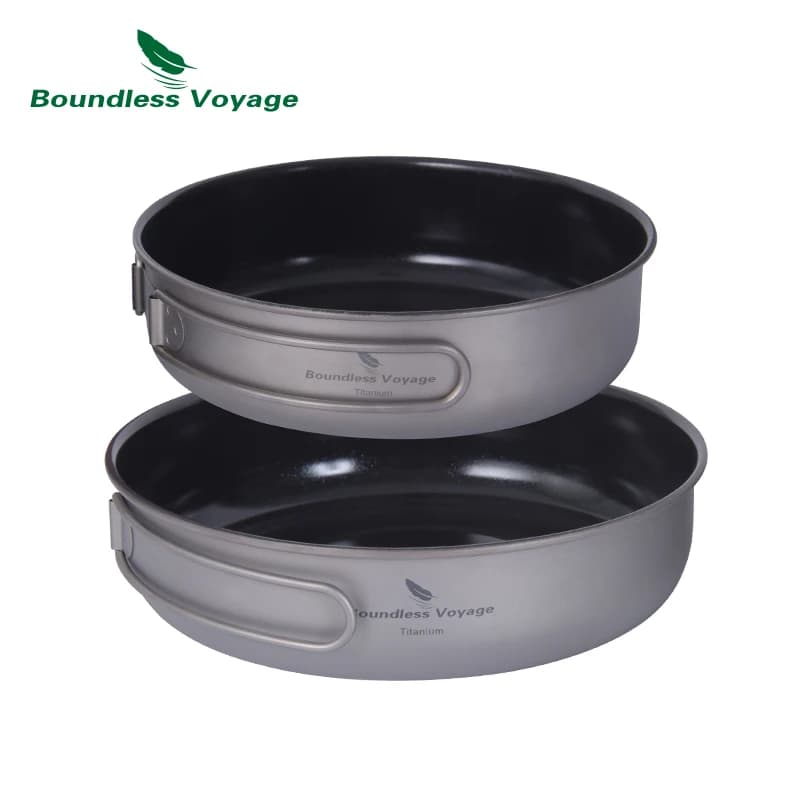 Boundless Voyage-Poêle à frire antiarina en titane avec poignée pliante, poêle à pique-nique de camping, plaque de cuisson, assiette, bol à vaisselle