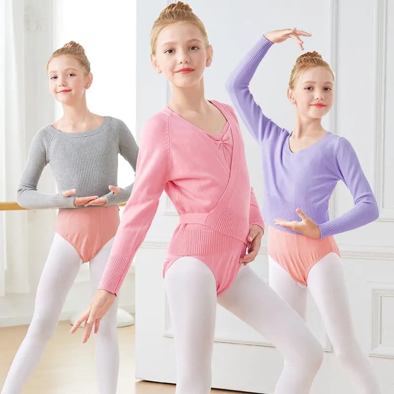 Pull de ballet pour filles, veste de ballet, tricots ronds, manteau de danse