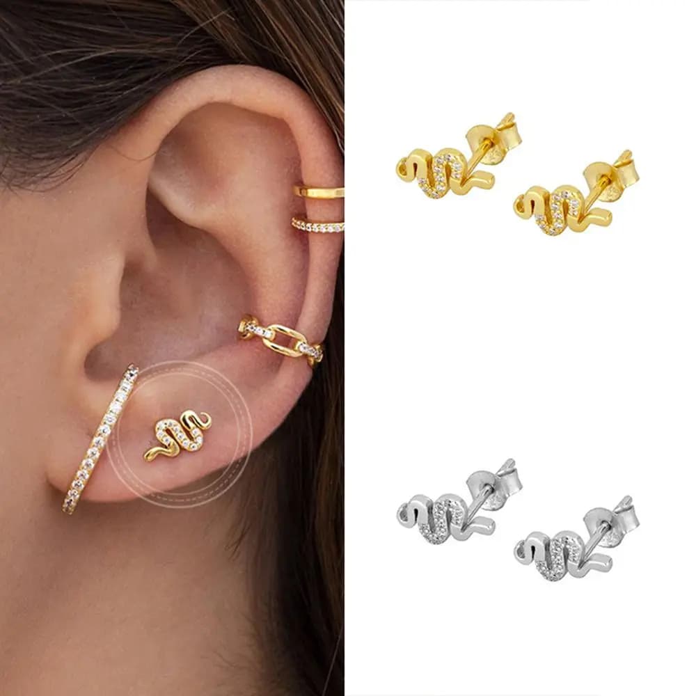 Boucles d'oreilles en argent 925, petites clous d'oreilles en forme d'animaux pour femmes, boucles d'oreilles serpent en cristal simples et adorables, bijoux délicats et tendance.