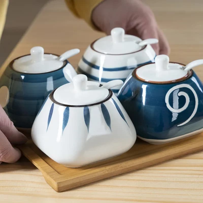 Pot de bouteille d'assaisonnement en céramique, ensemble de pots de sel d'assaisonnement antique chinois, pot de poivre de saindoux de cuisine, réservoir d'huile domestique